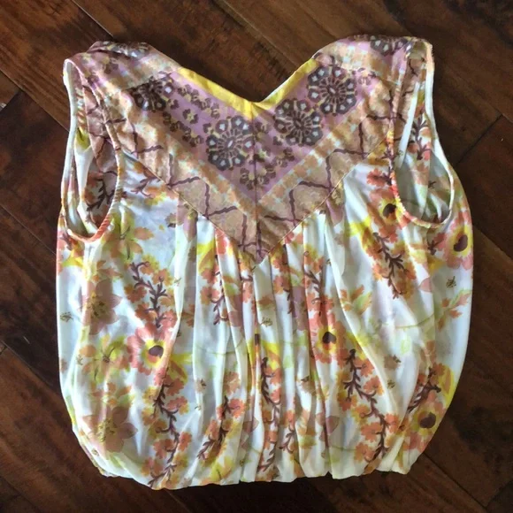 FREE PEOPLE | Floral print havana muscle tank Hi LO draped white yellow - Picture 12 of 16